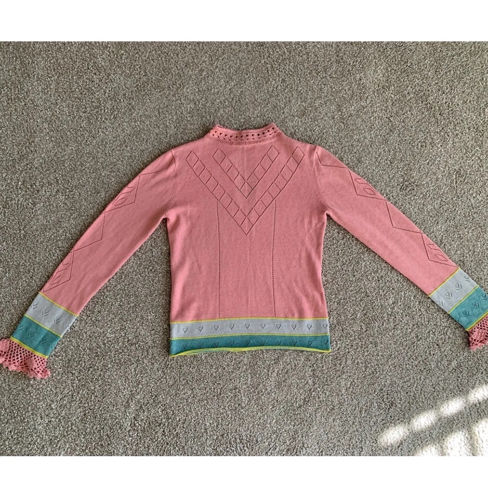 Loveshackfancy cream and purple floral knit sweater size medium